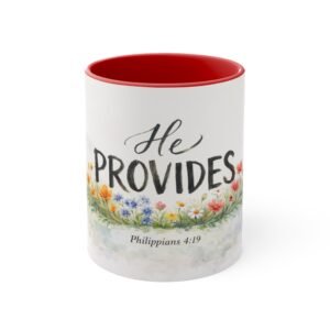 he provides accent mug — christian philippians 4:19 floral coffee cup