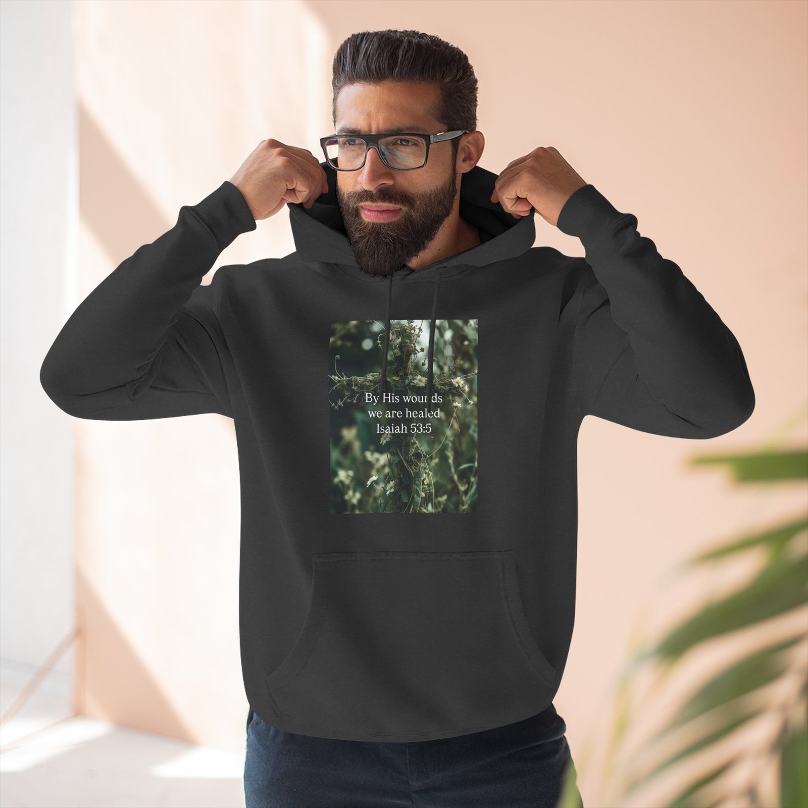 by his wounds we are healed fleece hoodie — inspirational christian pullover by his wounds we are healed fleece hoodie — inspirational christian pullover