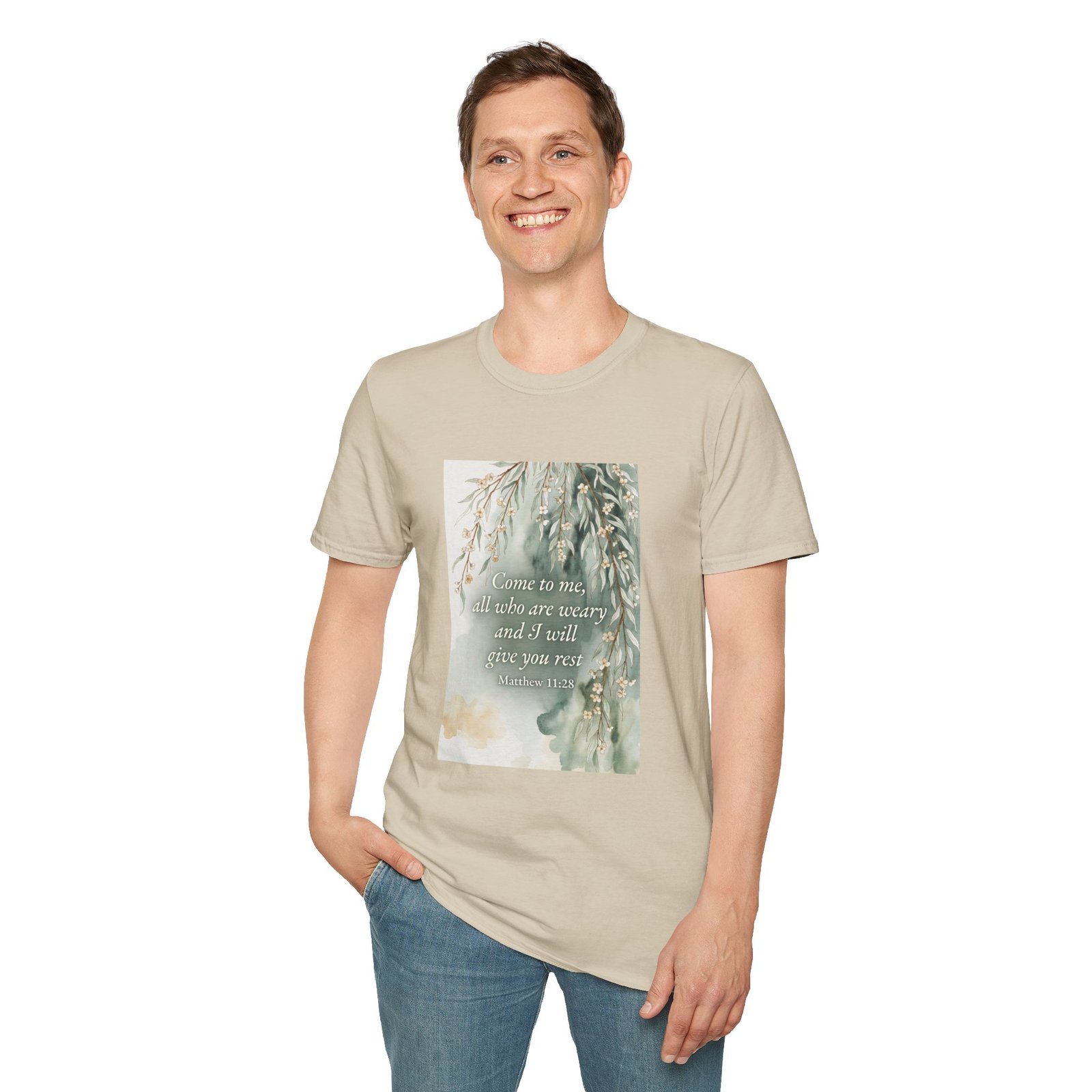 pastel willow comfort tee — "come to me, all who are weary" t shirt pastel willow comfort tee — "come to me, all who are weary" t shirt