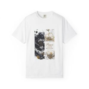 inspirational floral t‑shirt — “peace i leave with you” scripture tee