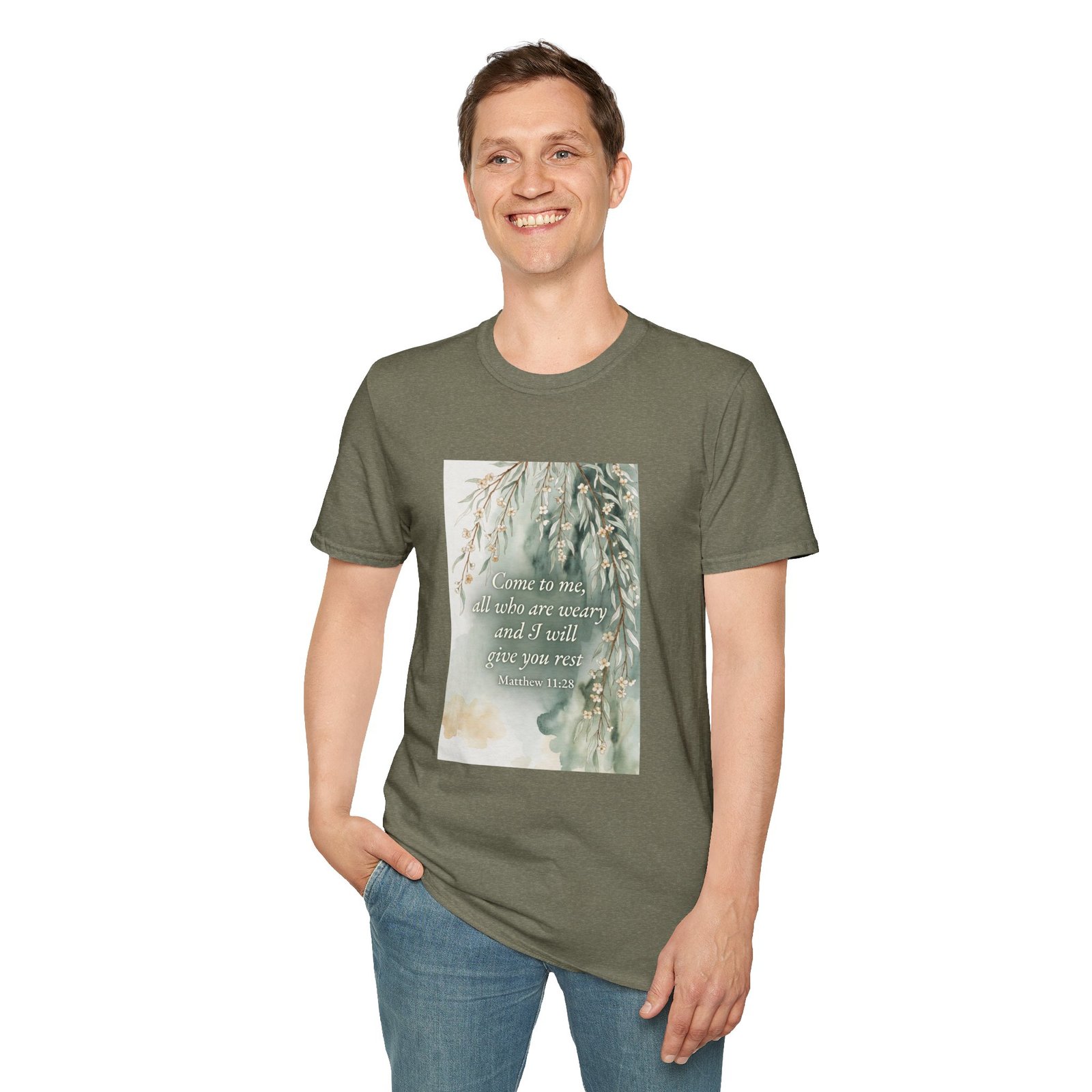 pastel willow comfort tee — "come to me, all who are weary" t shirt pastel willow comfort tee — "come to me, all who are weary" t shirt