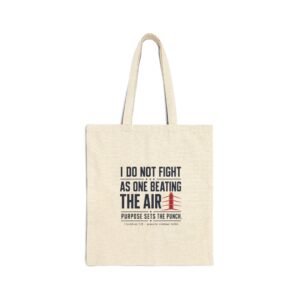 christian cotton canvas tote — "i do not fight as one, beating the air" inspirational quote tote