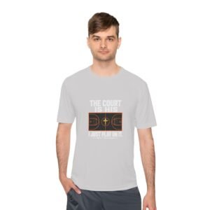 christian basketball tee — “the court is his, i just play on it” moisture wicking performance shirt
