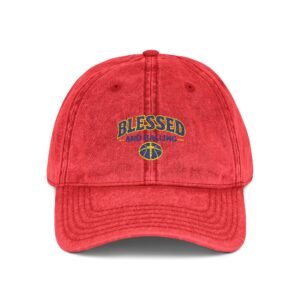 blessed embroidered vintage cap – washed red dad hat with 'blessed and balling' design