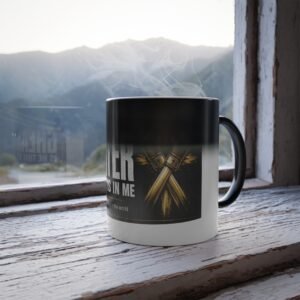 christian color morphing mug — "greater is he that is in me", 1 john 4:4, inspirational 11oz coffee mug