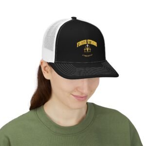 christian embroidered 'finish strong' trucker cap, 2 timothy 4:7